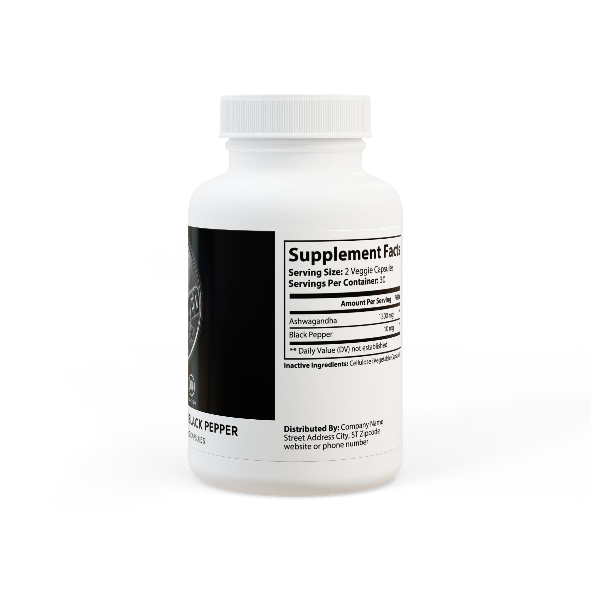 Supplement bottle with label on a white background