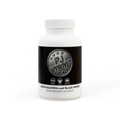 Supplement bottle labeled 'PJ Approved' on a white background