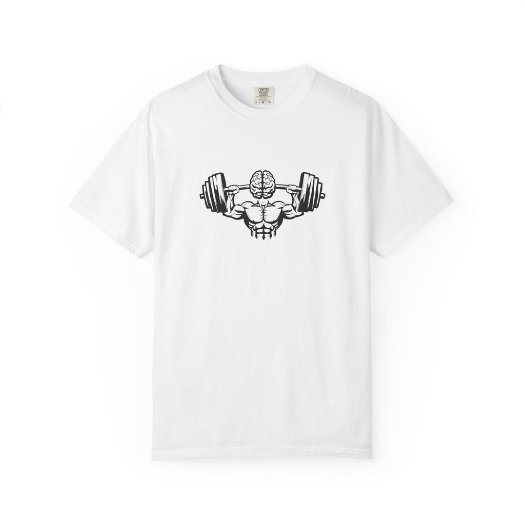 Brain Gains T-Shirt Barbell Skull Gym Workout Tee