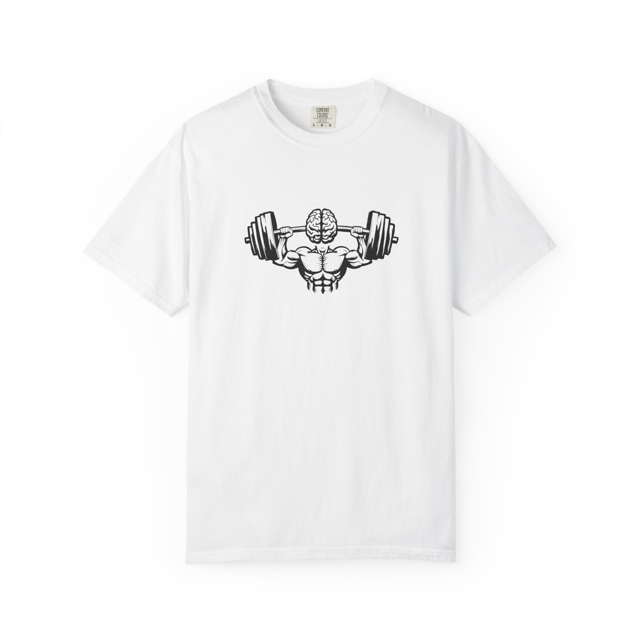 Brain Gains T-Shirt Barbell Skull Gym Workout Tee