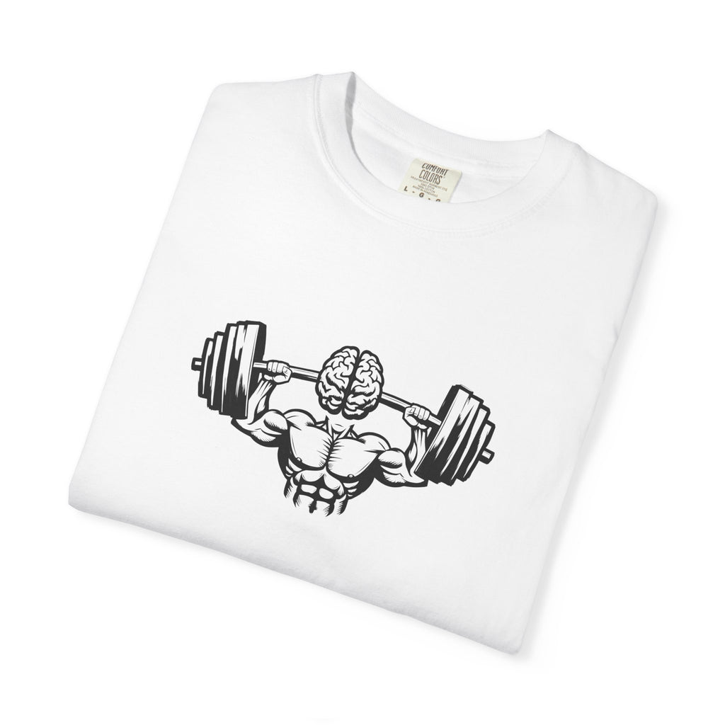 Brain Gains T-Shirt Barbell Skull Gym Workout Tee