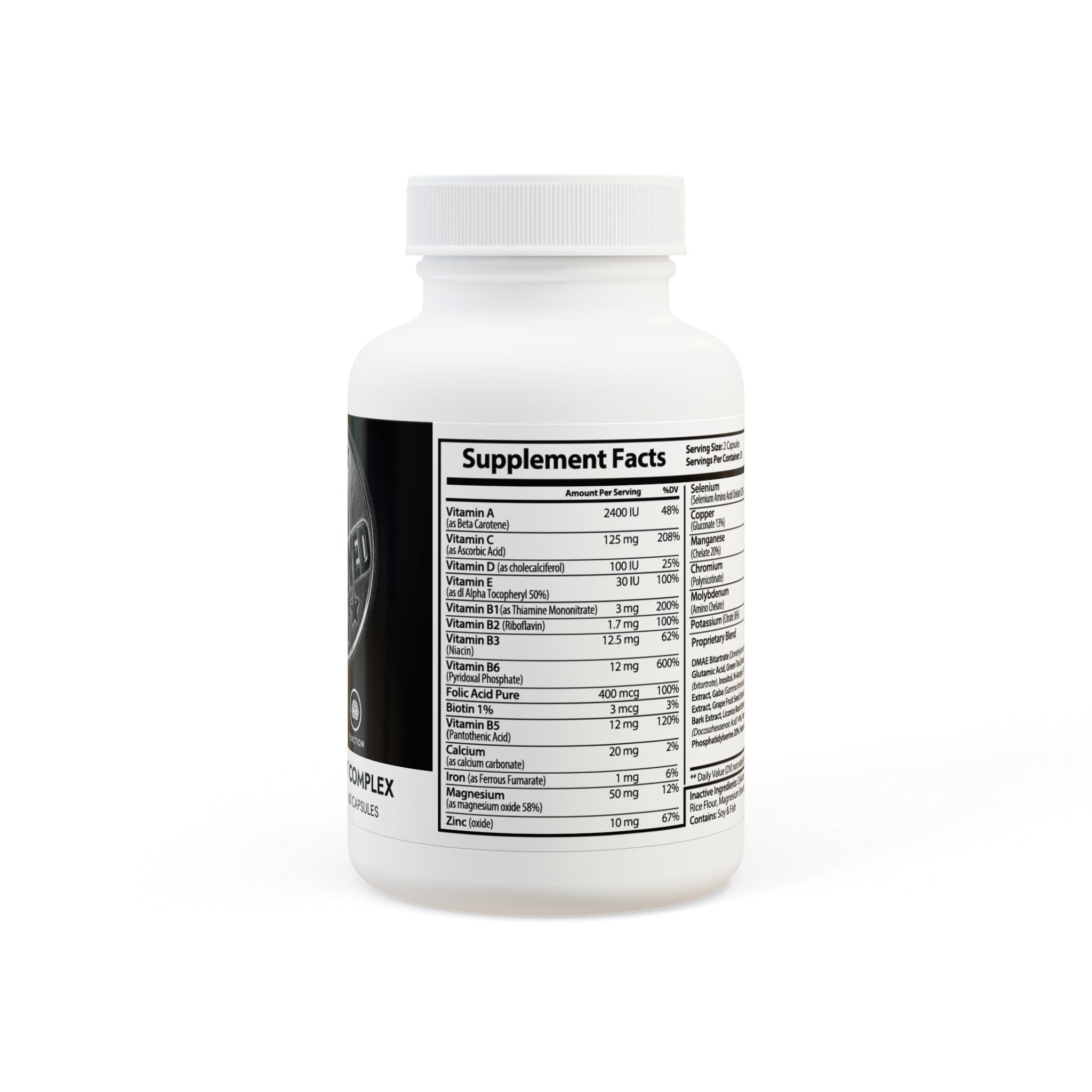Supplement bottle with label on a white background