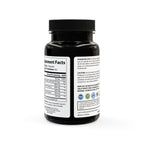 Black supplement bottle with label on a white background