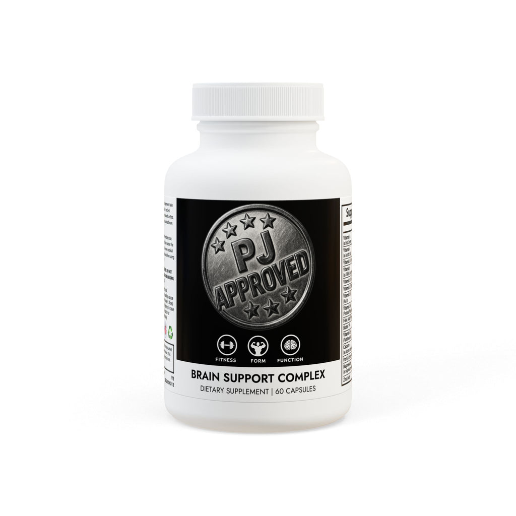 Supplement bottle labeled 'PJ Approved' on a white background