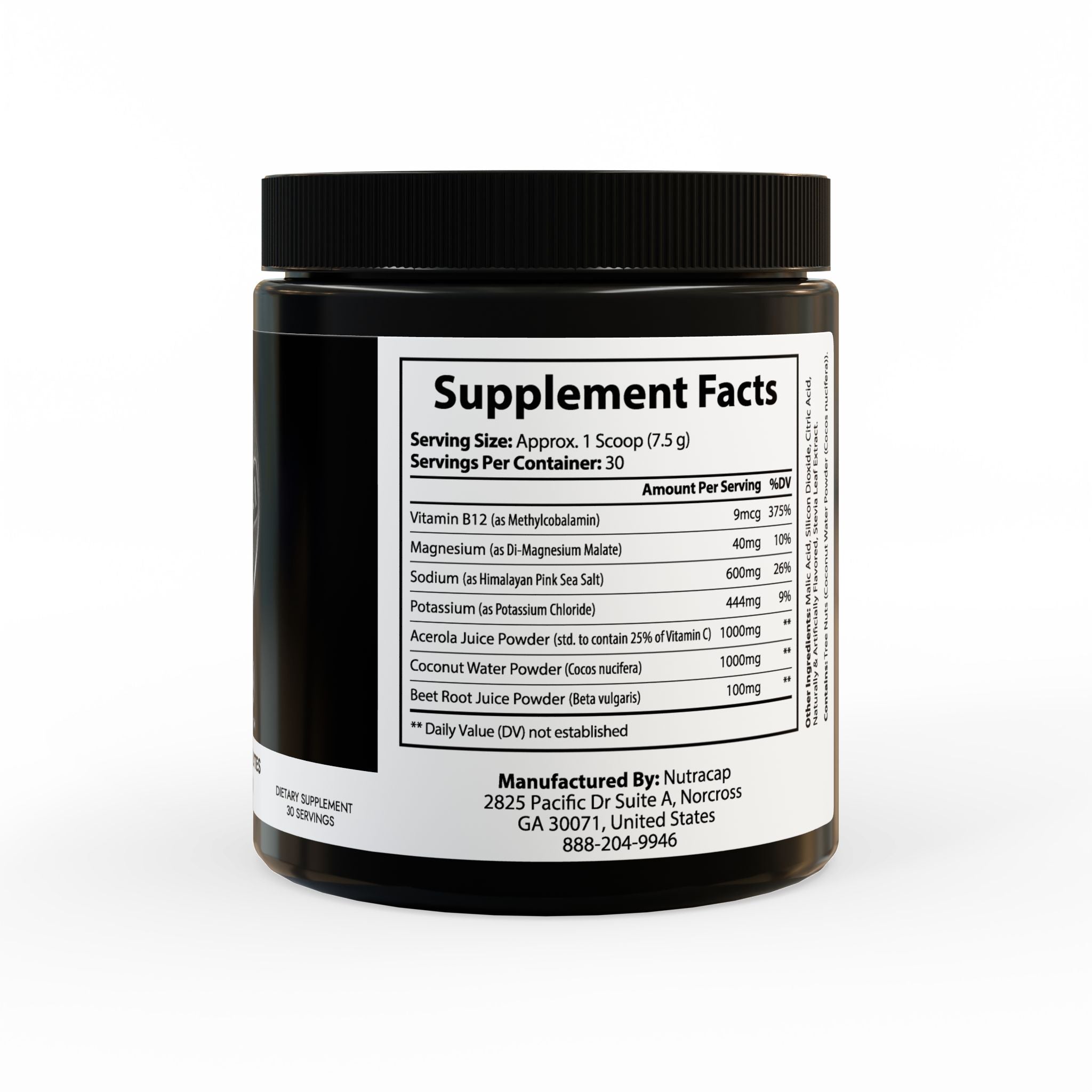 Supplement container with a label displaying 'Supplement Facts' on a white background
