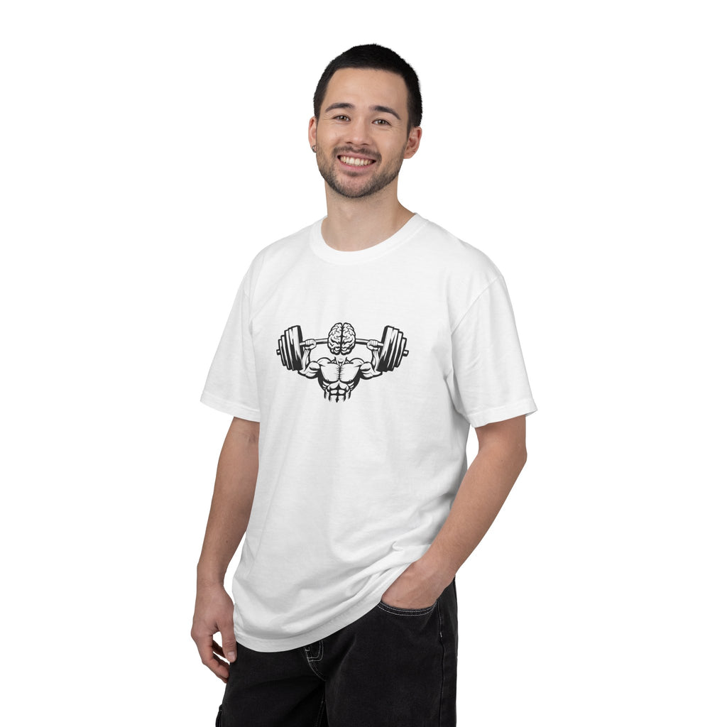 Brain Gains T-Shirt Barbell Skull Gym Workout Tee