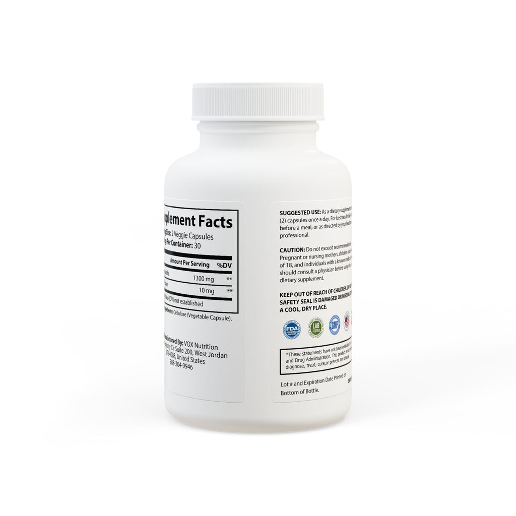 Supplement bottle with label on a white background