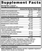 Supplement facts label with detailed nutritional information on a white background